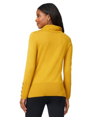 Women's Chevron-Trimmed Cowl-Neck Sweater