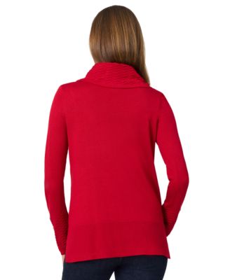 Women's Chevron-Trimmed Cowl-Neck Sweater