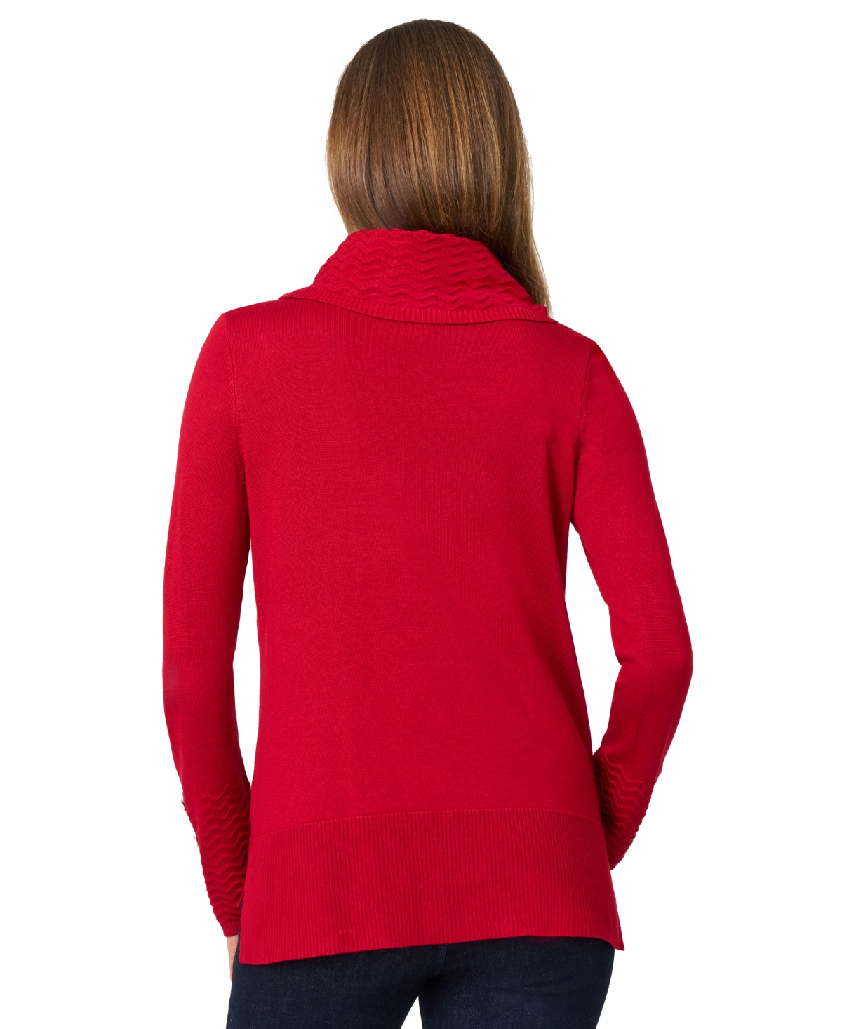Melissa Paige Women's Chevron-trimmed Cowl-neck Sweater In Red