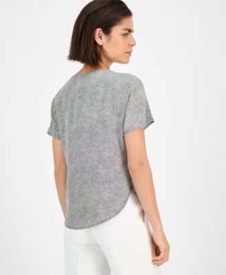 Petite Printed Boat-Neck Top