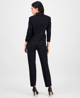 Petite Notch-Collar Ruched-Sleeve Blazer 