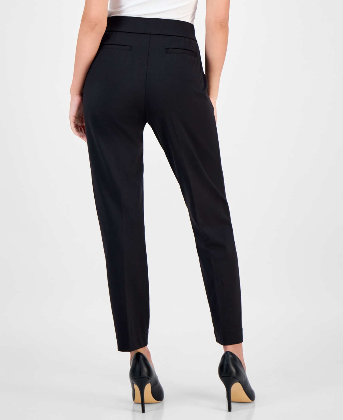 Ak Anne Klein Petite Mid-rise Straight-leg Pants In Black