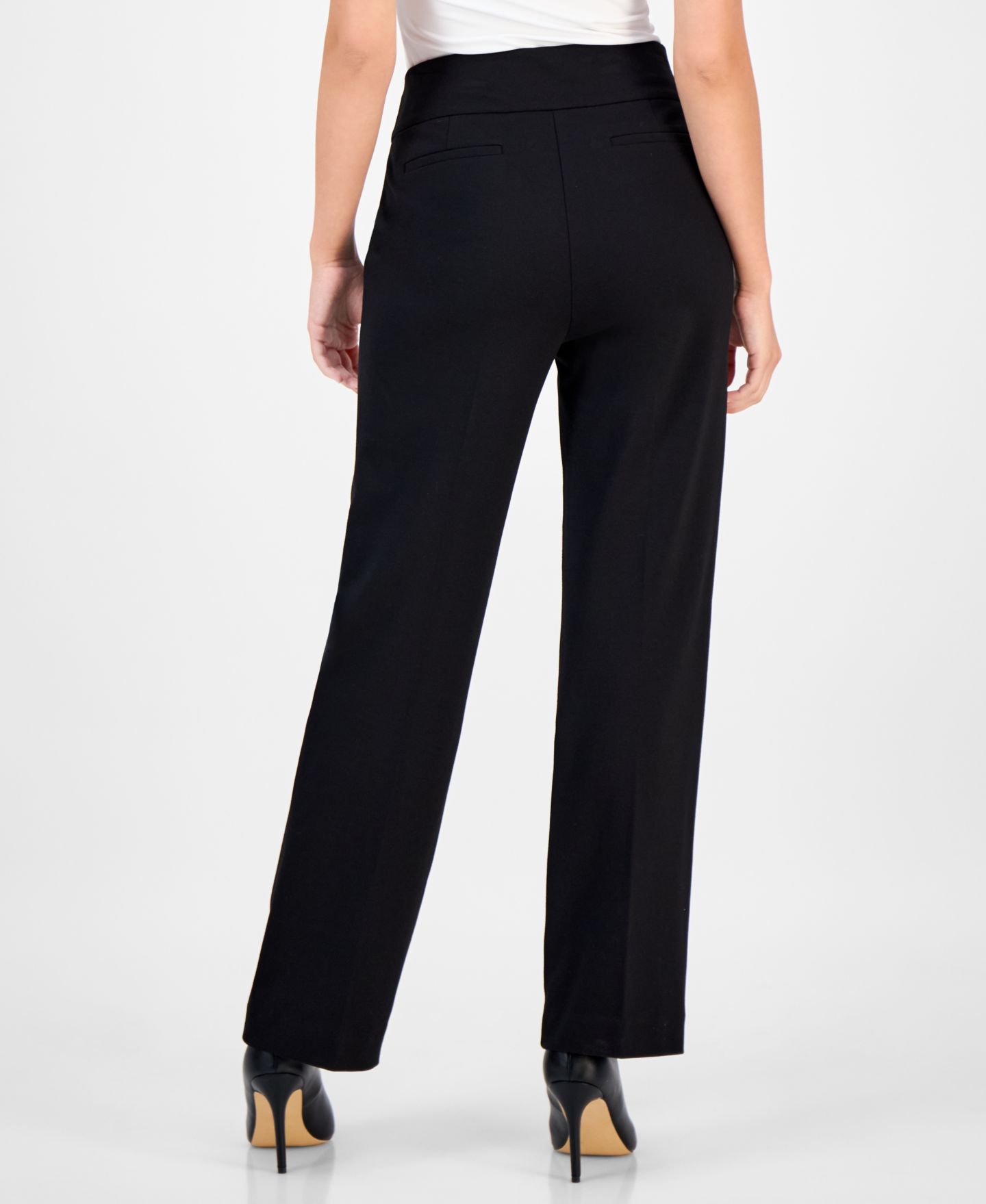 Женские брюки Anne Klein Essentials Petite Mid-Rise Side-Tab Straight-Leg, цвет: Чёрный — фото 4