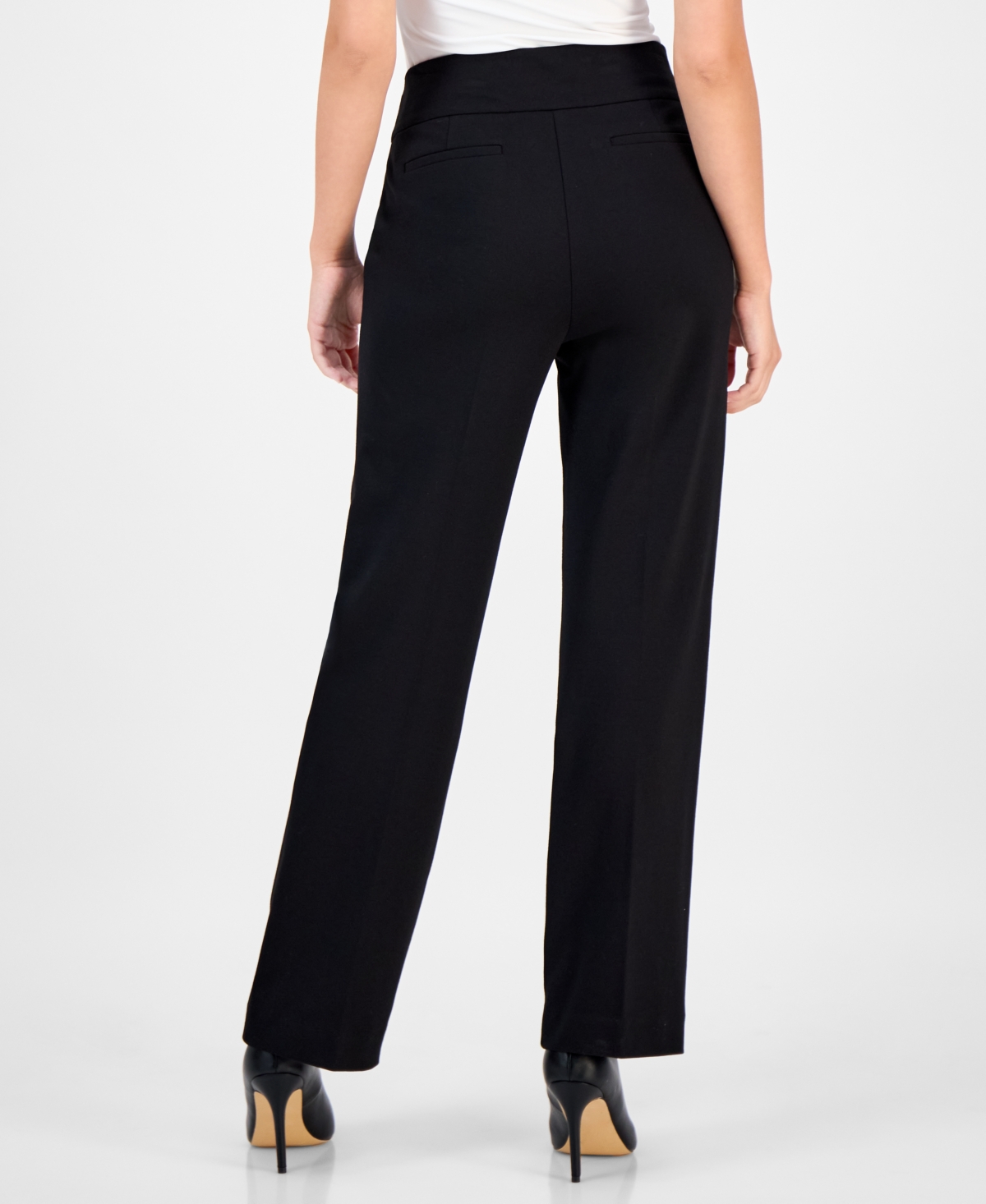 Ak Anne Klein Petite Mid-rise Side-tab Straight-leg Pants In Black
