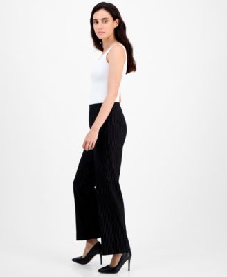 Petite Ponte Pinstripe Mid-Rise Pull-On Pants