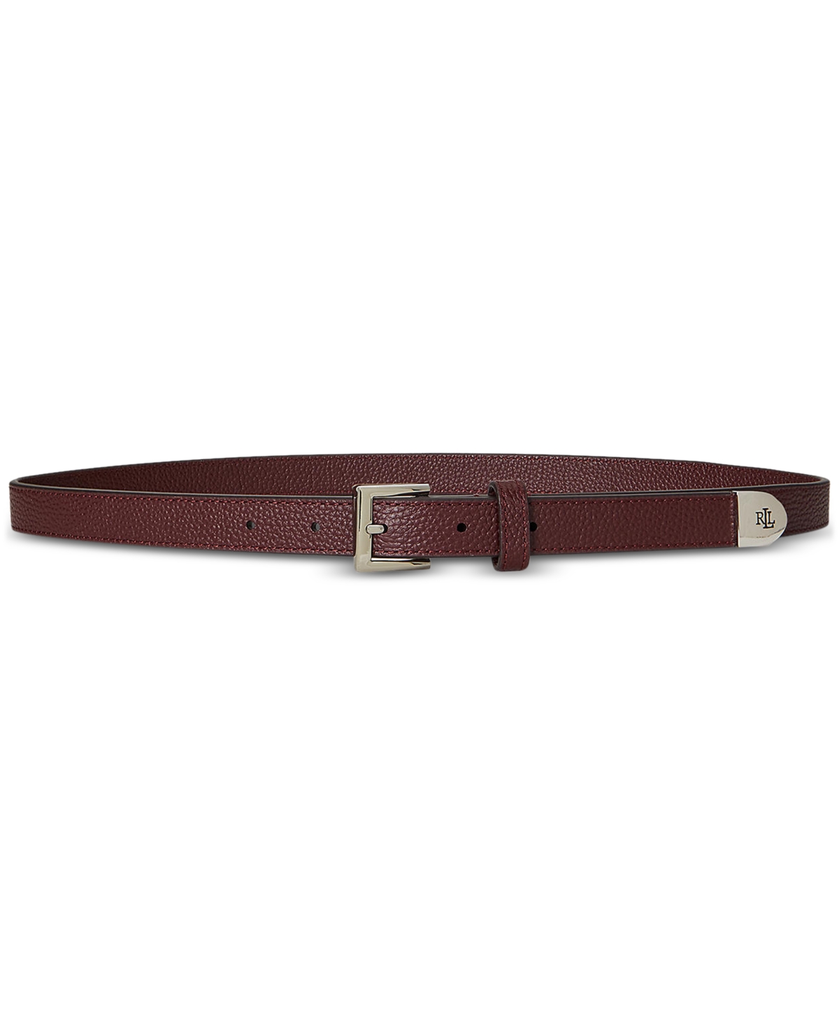 Pebbled Leather Skinny Belt - Dark Garnet