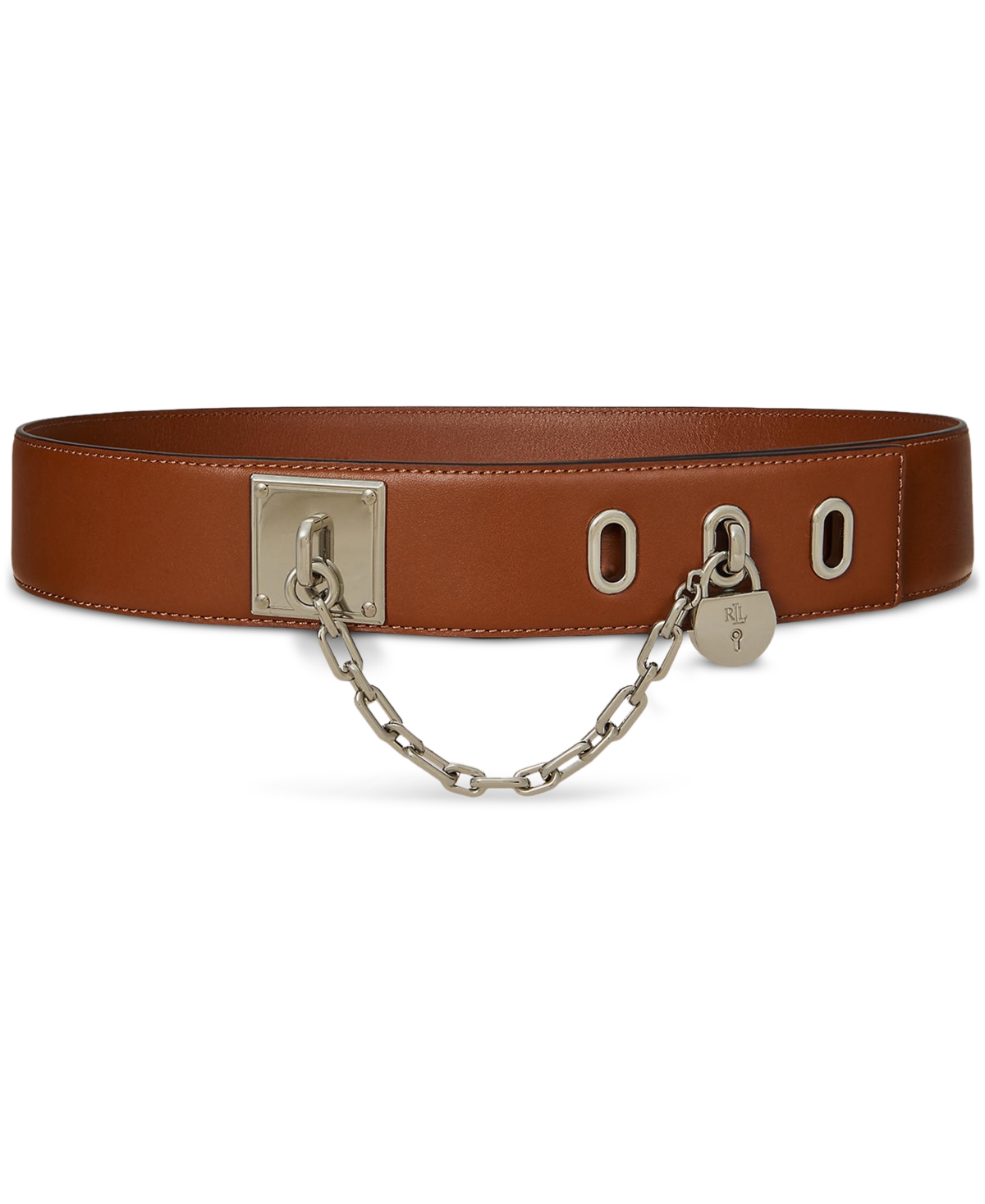 Chain Padlock Wide Leather Belt - Lauren Tan