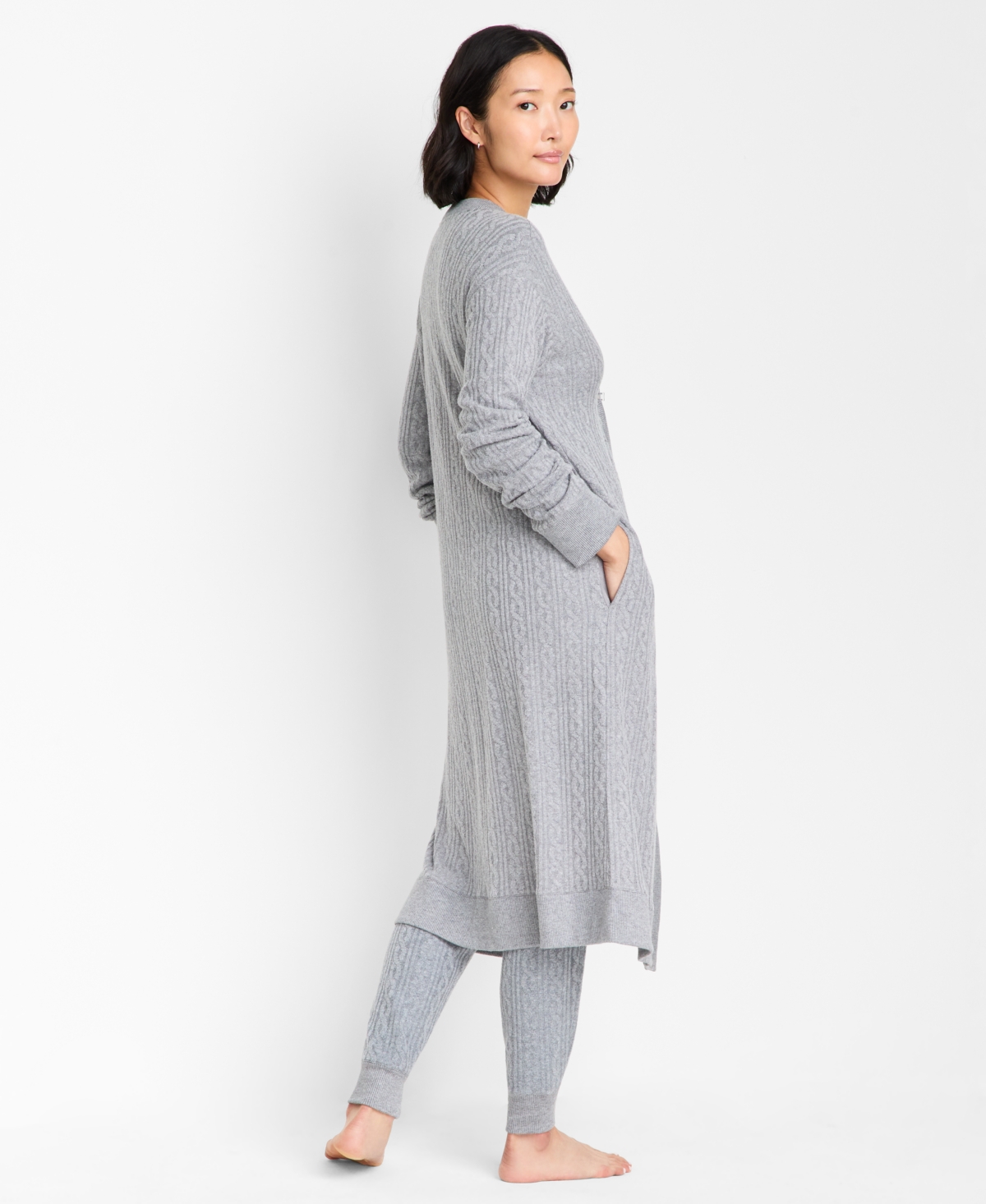 State Of Day Women's Cable-knit Duster Robe, Macy's Exclusive In Gray