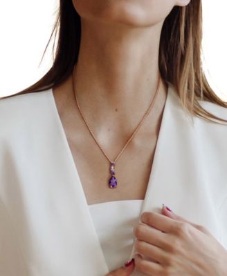 Amethyst & Pink Amethyst (3 5/8 ct. t.w) Diamond Accent Teardrop Necklace in 10k Rose Gold