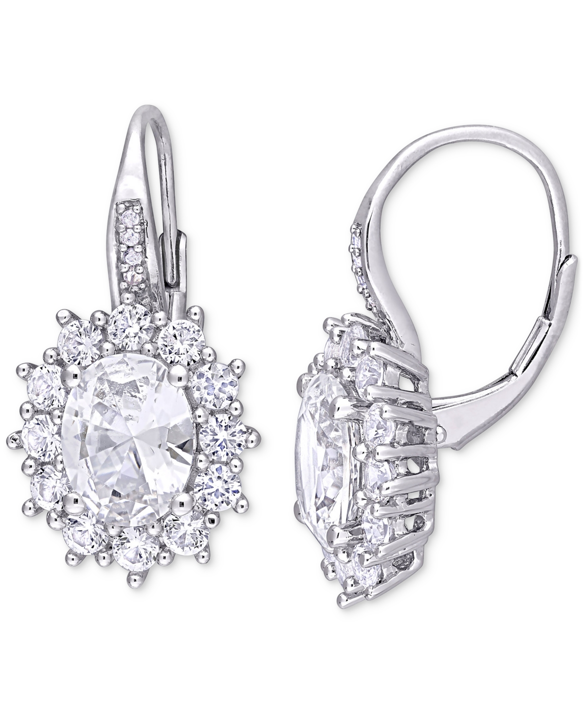 Lab-Created Gemstone & Diamond Accent Drop Earrings in Sterling Silver - White Sapphire