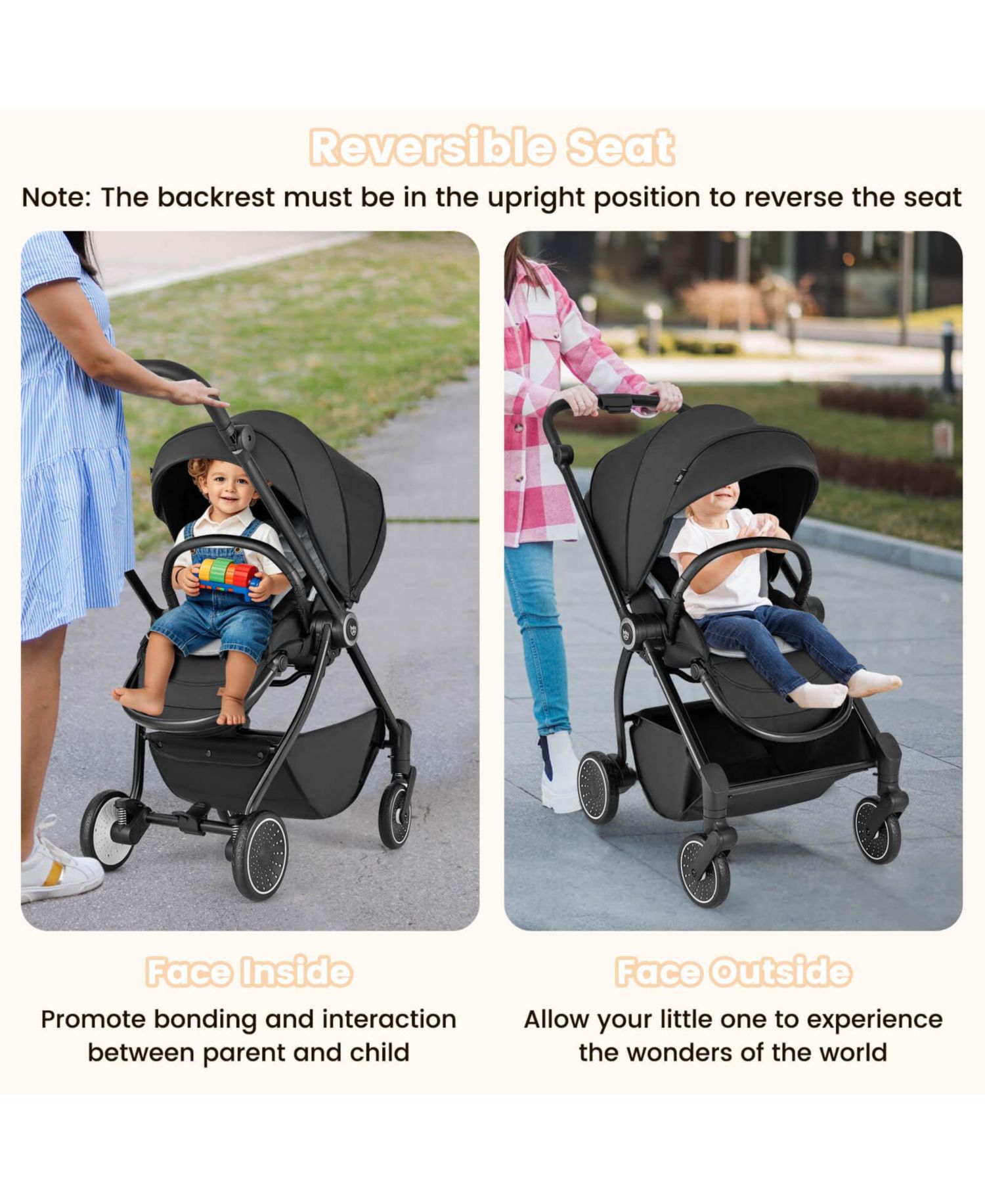 Baby Stroller Foldable Infant Pram with Reclining Backrest Handle