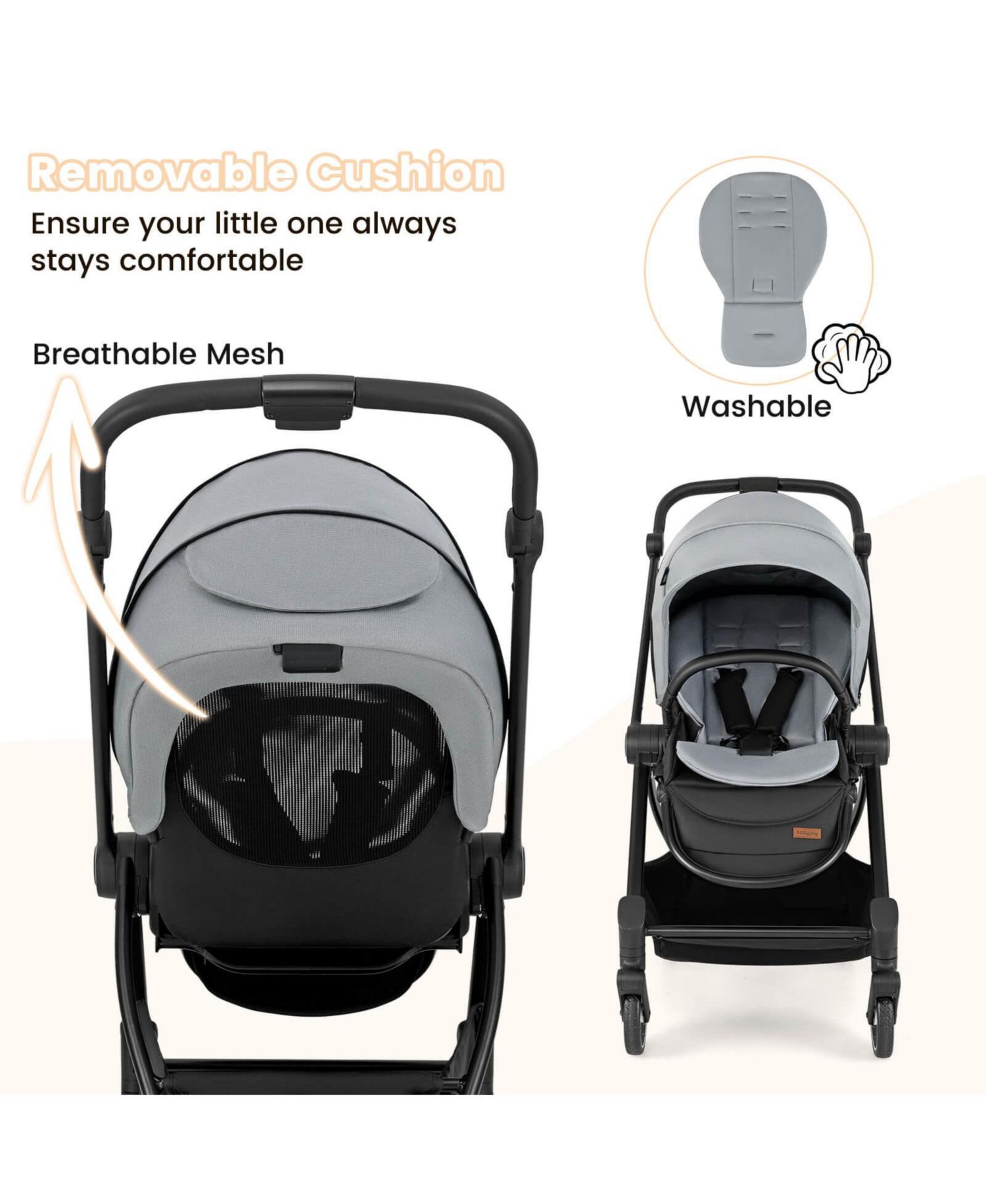 Baby Stroller Foldable Infant Pram with Reclining Backrest Handle