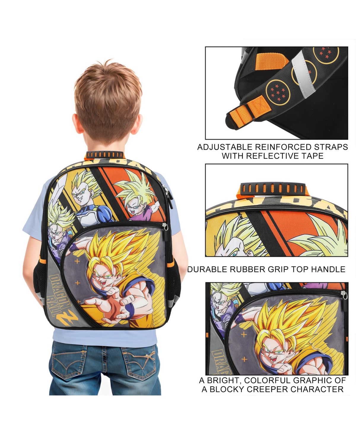Dragon Ball Z Super Saiyan Character Panels 16" kids boys Backpack