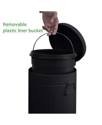 3.2 Gal./12 Liter and 0.8 Gal./3 Liter Old Time Style Round Black Color Metal Step-on Trash Can Set