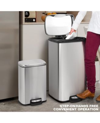 8 Gal./30 Liter and 1.3 Gal./5 Liter  Rectangular Stainless Steel Step-on Trash Can Set for Kitchen and Bathroom