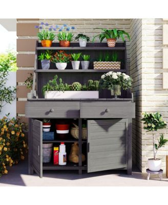 65 Inch Fir Wood Potting Bench with Drawer and Cabinet Storage