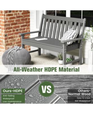 Garden Bench All-Weather HDPE 2-Person Outdoor Bench for Front Porch Backyard