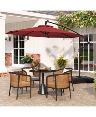 10 FT Solar Offset Hanging Umbrella Patio Cantilever Umbrella w/ 32 LED Lights