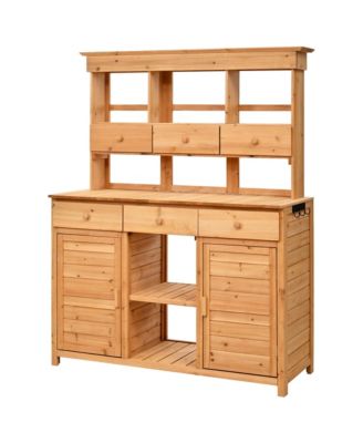 Garden Potting Bench Table with Hutch, Patio Storage Workstation