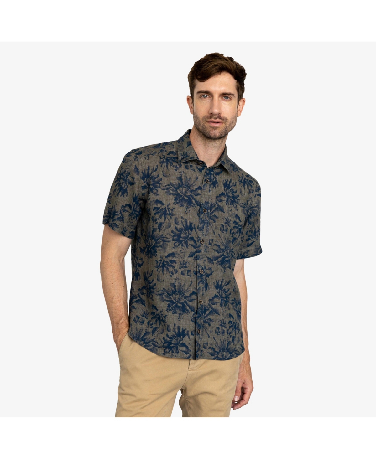 Men's Maui Oasis Printed Linen Shirt - Medium beige