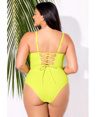 Women's Underwire Lace Up One Piece Swimsuit