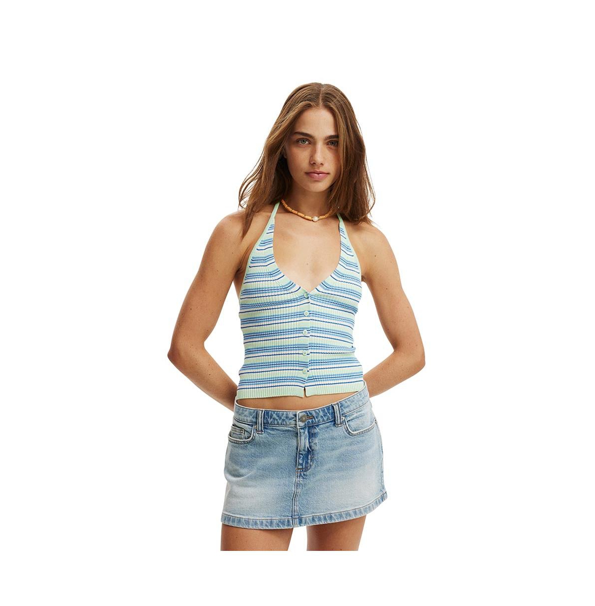Women's Summer Knit Halter - Chelsea stripe pink