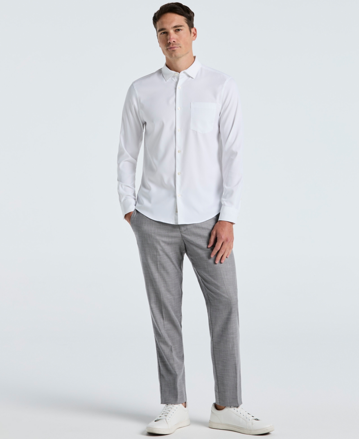 Perry Ellis Portfolio Men's Modern Fit Sharkskin Dress Pants - Light Gray Sharkskin