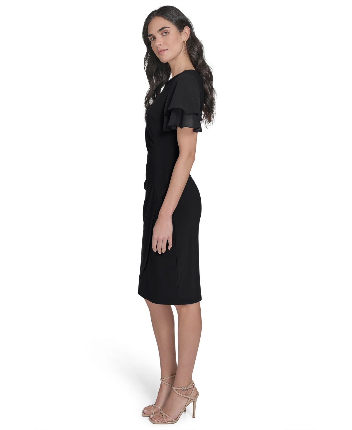 Jessica Howard Petite Flutter-sleeve Sheath Knee Length Dress In Black