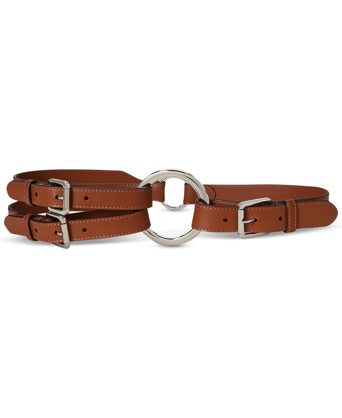 Tri-Strap O-Ring Leather Belt - Lauren Tan/palladium