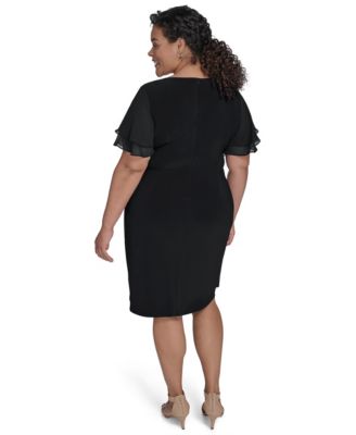 Plus Size Flutter-Sleeve Shirred Dress