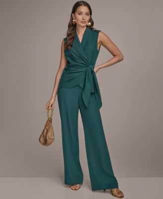 Donna Karan Womens Tie Waist Wrap Top Wide Leg Pants In Green