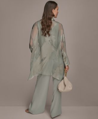 Women's Long-Sleeve Burnout Tunic & Wide-Leg Pants