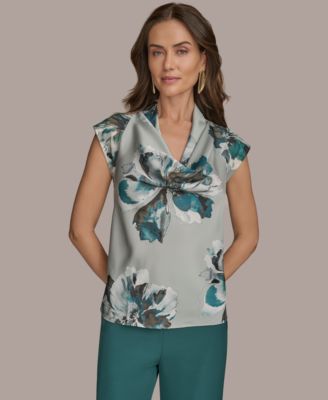 Donna Karan New York - Printed Cap-Sleeve Cowlneck Top