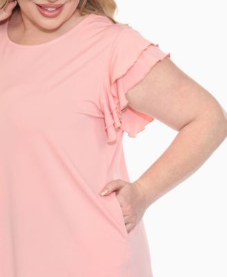Plus Size Ruffled Sleeve Solid Top