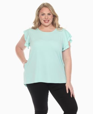 Plus Size Ruffled Sleeve Solid Top