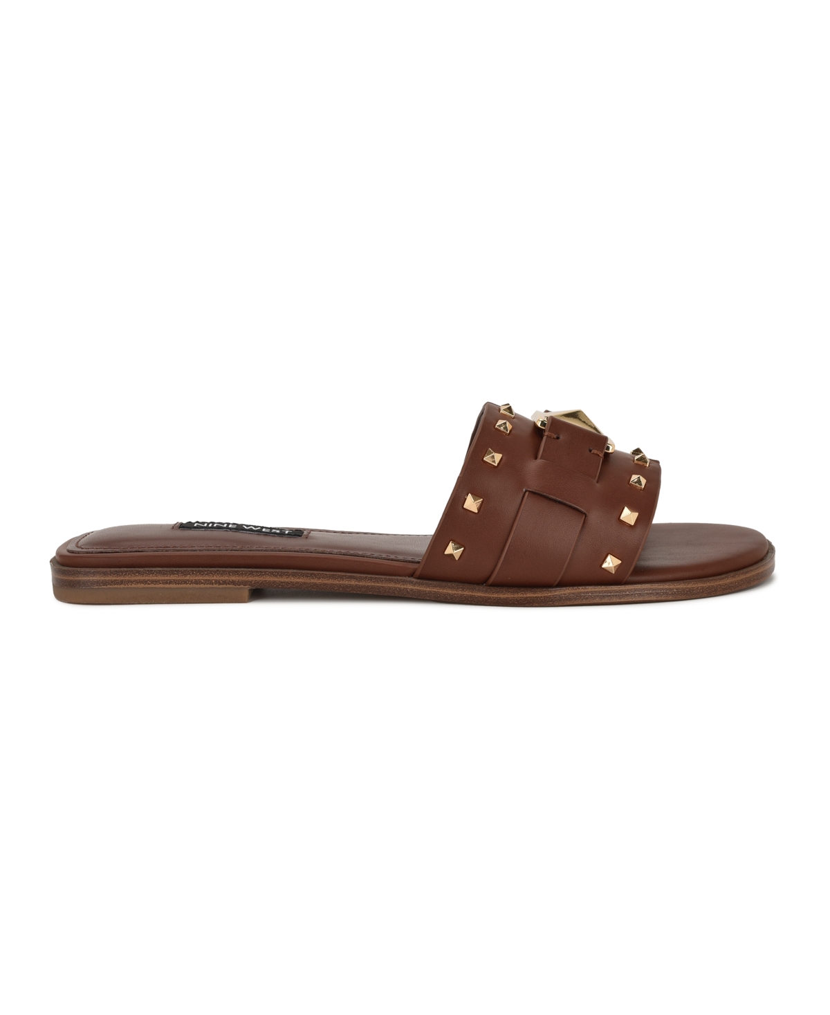 Nine West Women's Griyen Studded Flat Slide Sandals In Brown