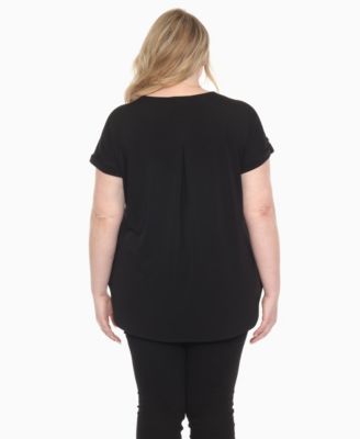 Plus Size Folded Short Sleeve Solid Top