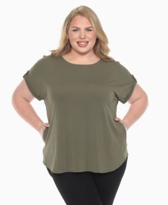 Plus Size Folded Short Sleeve Solid Top