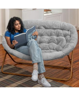 EMMA + OLIVER Double Steel Janey Folding Saucer Chair and Ottoman