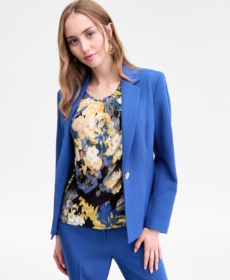 Women's Printed Pleated-Neck Cap-Sleeve Top