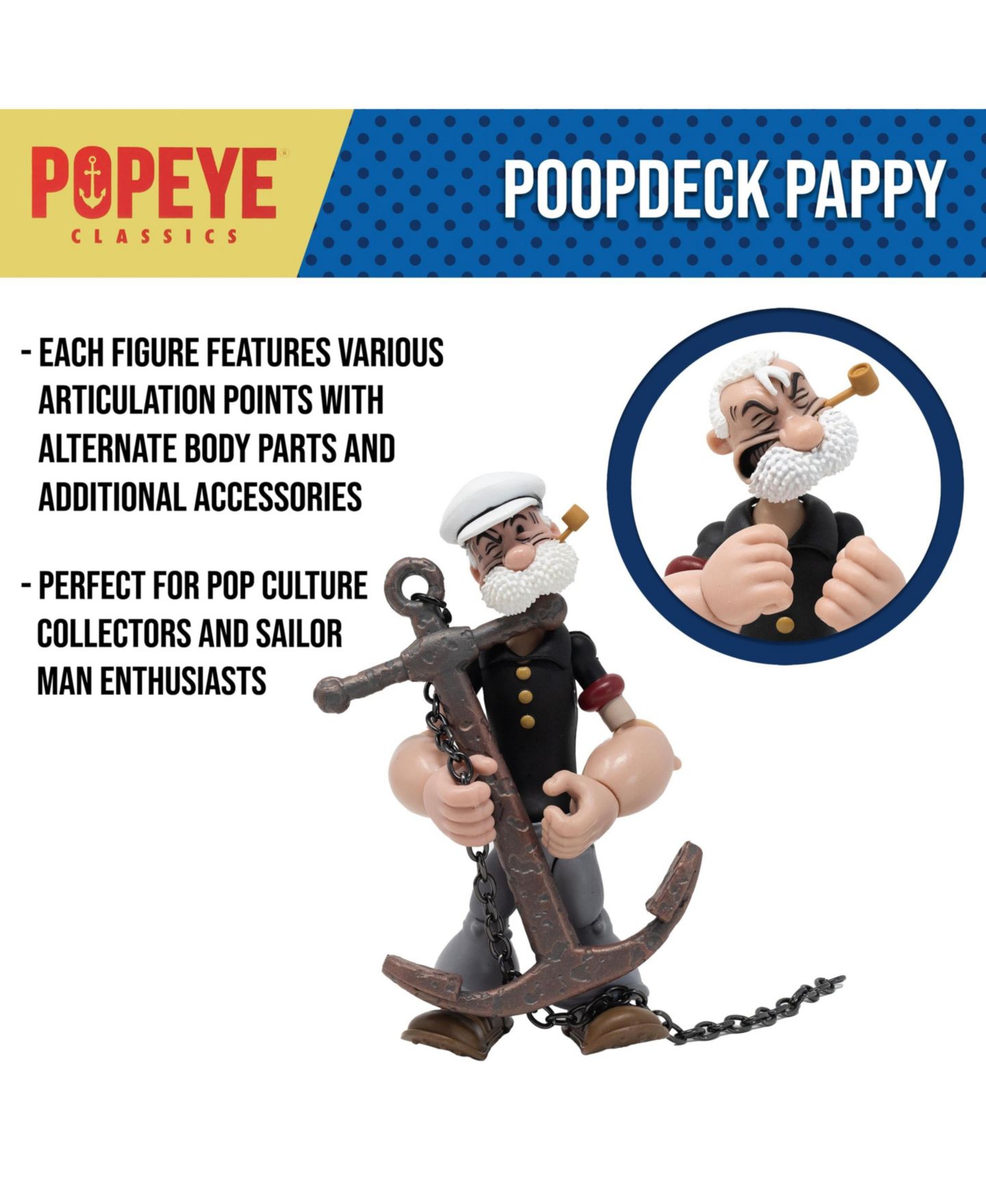 Детская фигурка Popeye Poopdeck Pappy 1:12 Scale Highly Articulated Collectible Action Figure, Ages 8+, цвет: Open Miscellaneous — фото 4