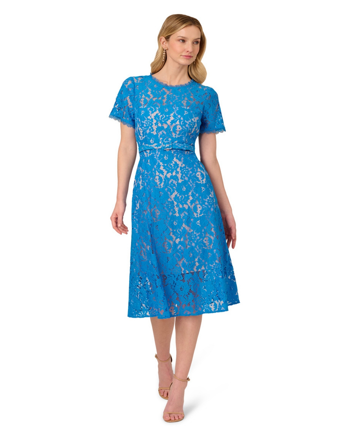 Women's Short-Sleeve Knit Lace Dress - Blue Wave