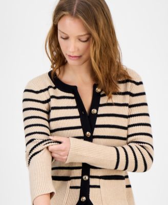 Women's Striped Crewneck Cardigan 
