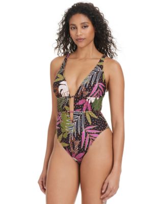 Bar III - Women's Safari Heat Shirred One-Piece Swimsuit, Exclusively at Macy's