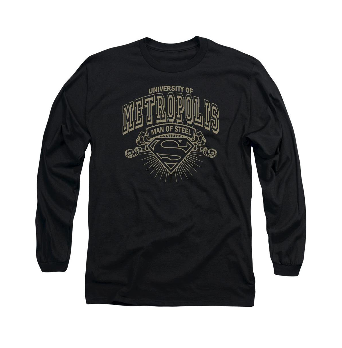 Men's University Of Metropolis Long Sleeve Adult Tee / T-Shirt - Black