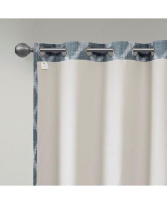 Blakesly Ikat blackout curtains for bedroom, Silver grommet top fit up to 1.25 inches rod Single Curtain Panel for Living Room, Width 50 length 95 inches, Pitch Black Ambiance Navy 1 Window Panel