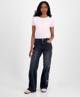 Madden Girl - Juniors' Ultra 90s Bow-Embroidered Jeans