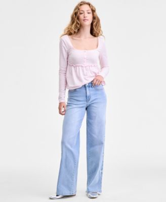 Madden Girl - Juniors' Ultra 90s High-Rise Bow-Trim Jeans