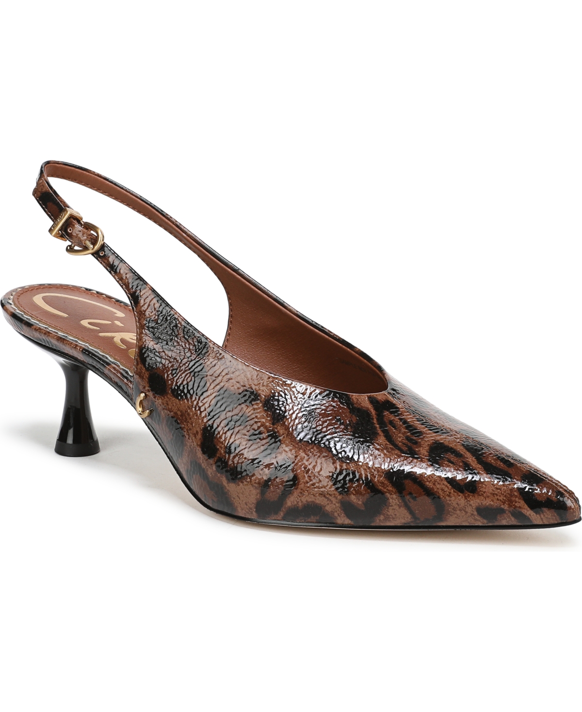 Women's Fawn High-Vamp Pointed Toe Pumps - Cognac/Black Leopard Patent Multi