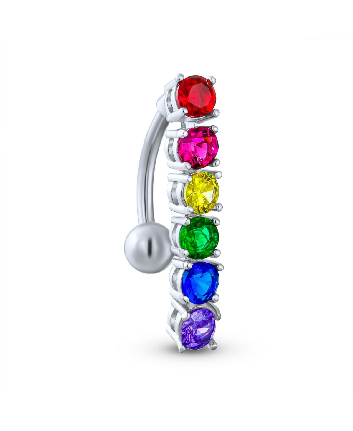 Lgbt Pride Month Rainbow Cubic Zirconia Cz Top Drop Belly Button Ring Silver Tone Surgical Steel 14G - Multi-color